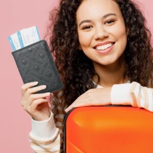 Hello Kitty Passport Holder for Travel Official License, Black Passport Cover for Women, Sanrio Gifts
