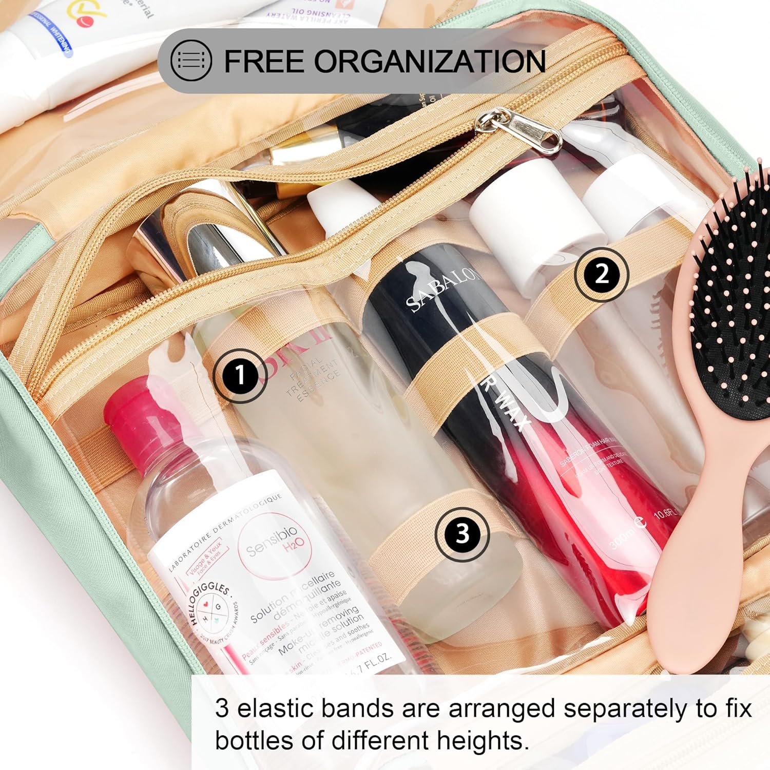 Travel Hanging Toiletry Bag for Women, Cruise Ship Essentials, with Jewelry Organizer, Extra Large Makeup Dopp Kit, Waterproof Cosmetic Bags, Toiletries Kit Set with Trolley Belt, Green - Image 6