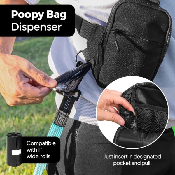 Hands Free Dog Leash with Poopy Bag Dispenser and Dual Bungee, Crossbody Bag Storage - for Medium and Large Dogs (Black) - Image 4