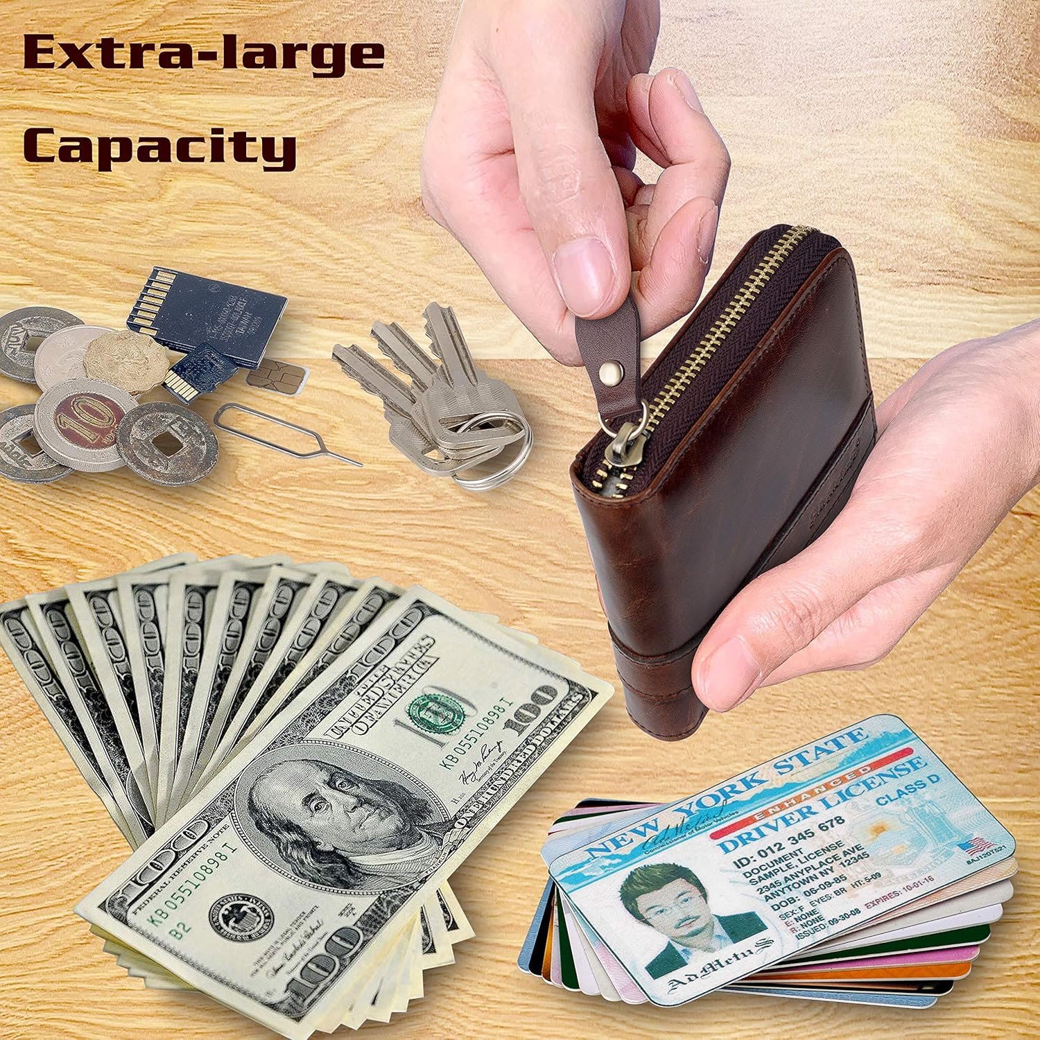 Admetus Men's Genuine Leather Short Zip-around Bifold Wallet - Image 3