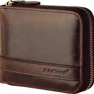 Admetus Men’s Genuine Leather Short Zip-around Bifold Wallet