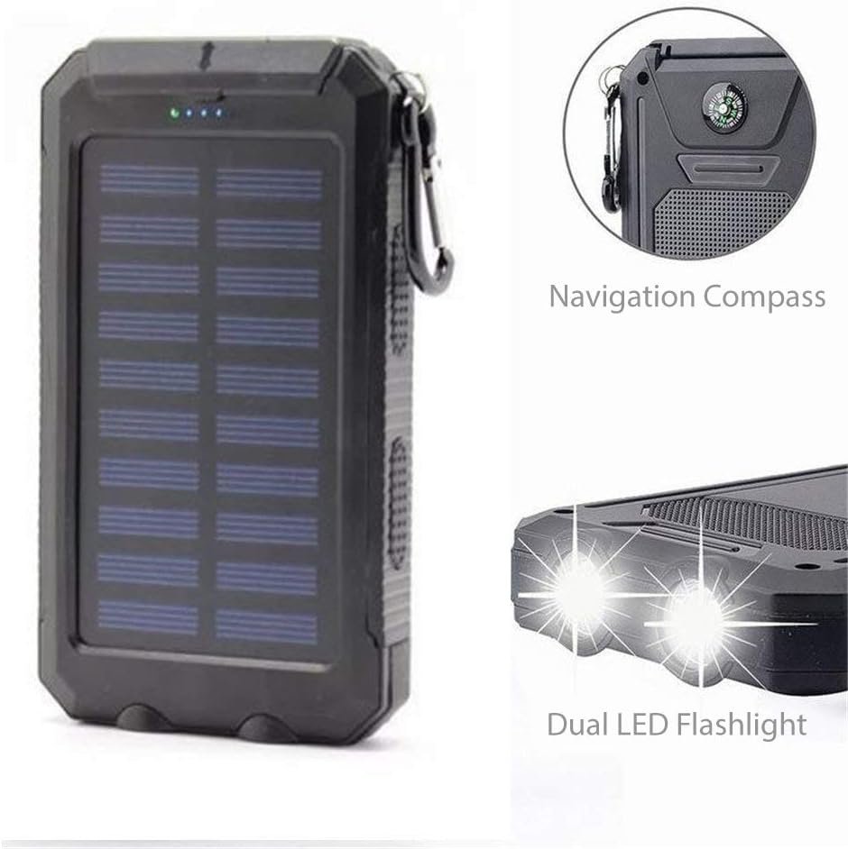 BoxWave Power Bank Compatible with BLU Advance L5 - Solar Rejuva PowerPack (10000mAh), Solar Powered Backup Power Bank 10000mAh - Jet Black - Image 2