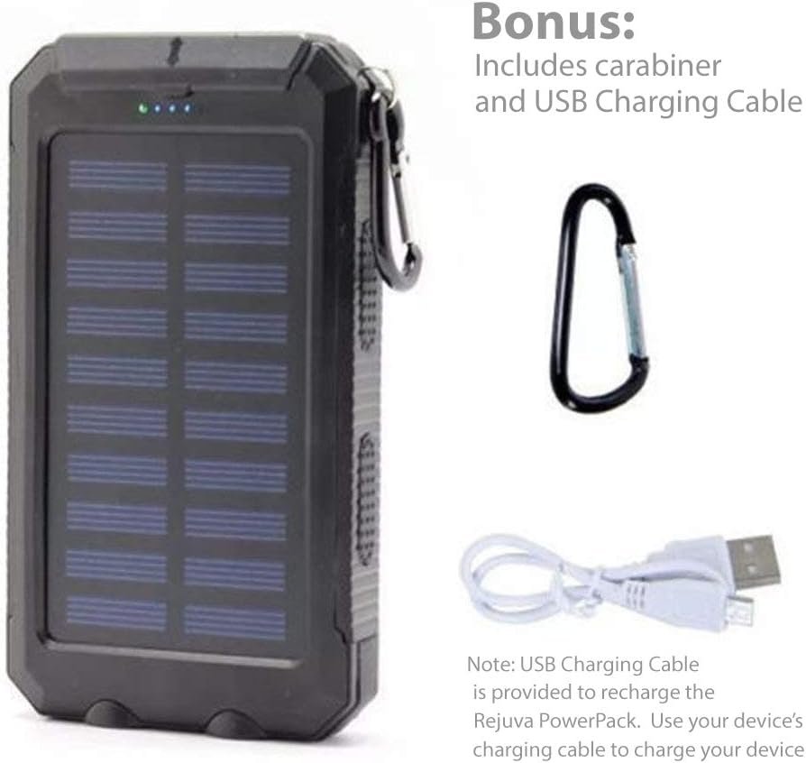 BoxWave Power Bank Compatible with BLU Advance L5 - Solar Rejuva PowerPack (10000mAh), Solar Powered Backup Power Bank 10000mAh - Jet Black - Image 4