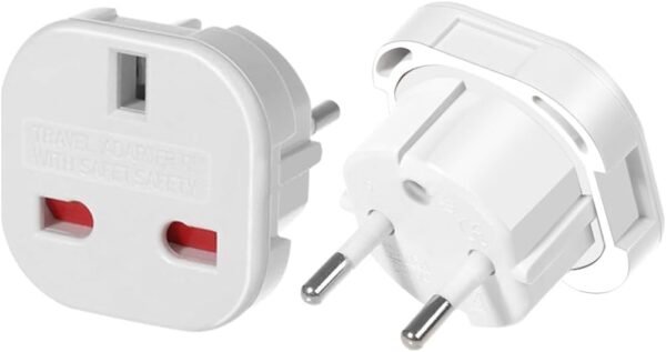 (White-5pcs) UK to EU Travel Converter,UK 3-Pin to European 2-Pin Grounded Travel Adapter Plug，EU 2 Cylindrical Plug to UK 3 Holes Socket AC Power Charger Adapter