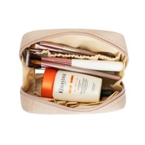 Hekyip Rectangular Beauty Bag, Small Travel Makeup Bag for Purse, Portable Waterproof Cosmetic Pouch for Ladies Women (Rectangular – Beige)