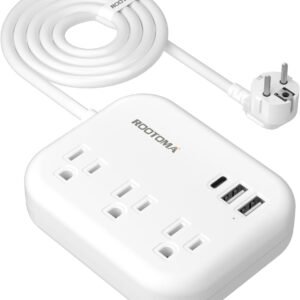 European Travel Plug Adapter with USB C, ROOTOMA Outlet Adapter US to Europe 3 Outlets 3 USB Ports, International Power Strip for EU Spain France Germany Iceland Greece, 3ft, White