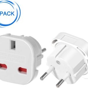 (White-5pcs) UK to EU Travel Converter,UK 3-Pin to European 2-Pin Grounded Travel Adapter Plug，EU 2 Cylindrical Plug to UK 3 Holes Socket AC Power Charger Adapter