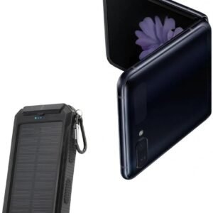 BoxWave Power Bank Compatible with Samsung Galaxy Z Flip – Solar Rejuva PowerPack (10000mAh), Solar Powered Backup Power Bank 10000mAh – Jet Black