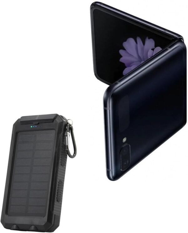 BoxWave Power Bank Compatible with Samsung Galaxy Z Flip - Solar Rejuva PowerPack (10000mAh), Solar Powered Backup Power Bank 10000mAh - Jet Black