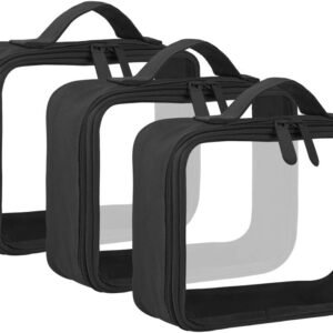 ANRUI TSA Approved Toiletry Bag With Handle Strap, Clear Travel Liquids Toiletries & Cosmetics Organizer Carry-On Luggage for Women and Men Black 3 Pack (Same Size)