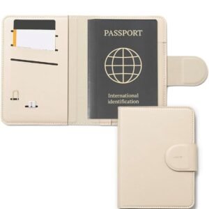 LHiDS Leatherette Passport Holder with RFID Protection, Premium PU Leather, Snap Button Closure, Travel Passport Wallet Cover for Passport, Boarding Passes, Business Cards, Cash (Apricot)