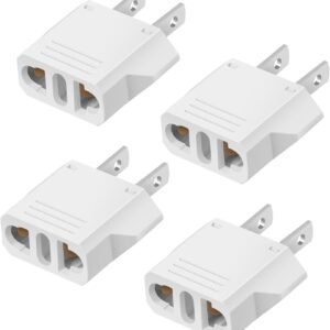 4 Pack European to US Plug Adapter, 220V to 110V Adapter Plug Converter, Travel Adapter European to American, Canada, Mexico, Type A, White