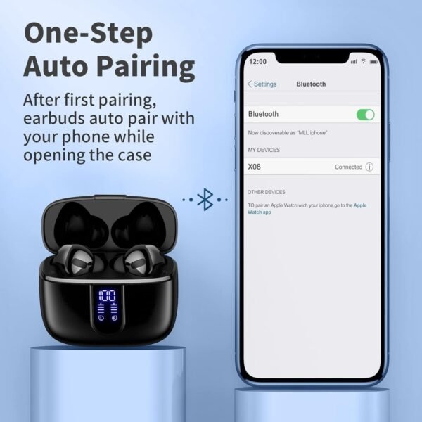 True Wireless Earbuds Bluetooth Headphones 60H Playback LED Power Display Headphones with Wireless Charging Case IPX5 Waterproof in-Ear Earbuds with Mic for Laptop,Sports, TV & Smart Phones. New. - Image 5