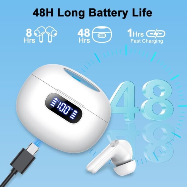 Wireless Earbuds, Bluetooth 5.3 Headphones LED Power Display, 2025 New Wireless Earphones, 4 ENC Noise Cancelling Mic, HiFi Stereo, 48H Playtime Mini Case IP7 Waterproof for Work & Play - Image 3