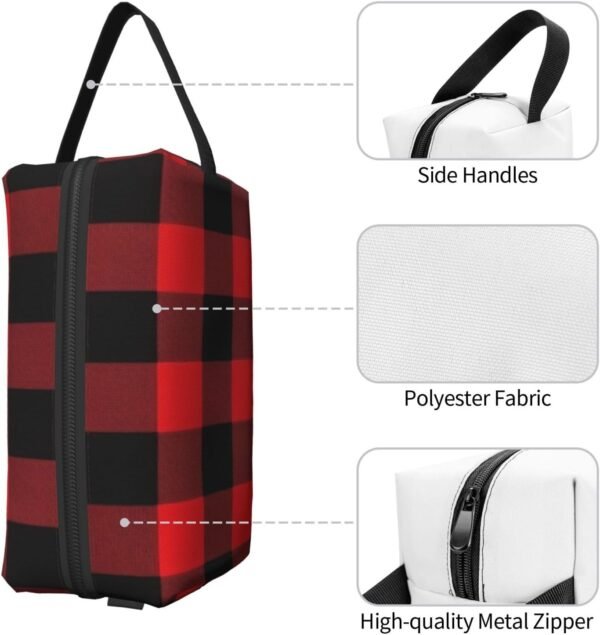 Travel Toiletry Bag for Women Men Leather Makeup Bag Large Portable Travel Organizer Buffalo Check Cosmetic Bag with Hanging Hook Travel Bathroom Bag Zipper Pouch Purse - Image 3