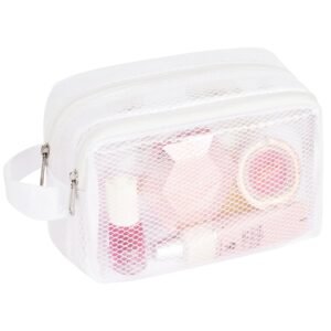 Vorspack Small Travel Toiletry Bag – Translucent Toiletry Bag for Women Hanging Toiletries Bag for Men Water Resistant Doop Kit Travel Bag for Toiletries Accessories – White