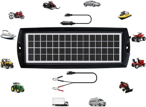 Sunway Solar Car Battery Trickle Charger & Maintainer 5W Solar Panel Power 12V Charger kit Portable Waterproof for Automotive RV Marine Boat Truck Motorcycle Trailer Tractor Powersports Snowmobiles - Image 6