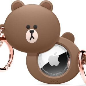 elago l LINE Friends Silicone Case Compatible with Apple AirTag Tracker – Full Protection, Keychain Included, Slim and Simple Design, Scratch-Free, Drop Protection [Official Merchandise] (Brown)