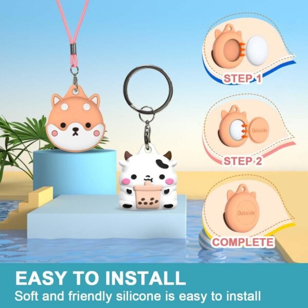 4-Pack Cute Case for AirTag Necklace Design, Waterproof Air Tag Necklace Soft Silicone Protective Air Tags Holder with Key Ring - Image 6