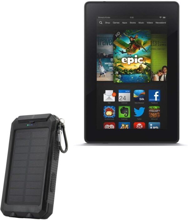 BoxWave Power Bank Compatible with Kindle Fire (1st Gen 2011) - Solar Rejuva PowerPack (10000mAh), Solar Powered Backup Power Bank 10000mAh - Jet Black