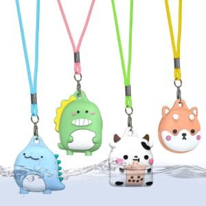 4-Pack Cute Case for AirTag Necklace Design, Waterproof Air Tag Necklace Soft Silicone Protective Air Tags Holder with Key Ring