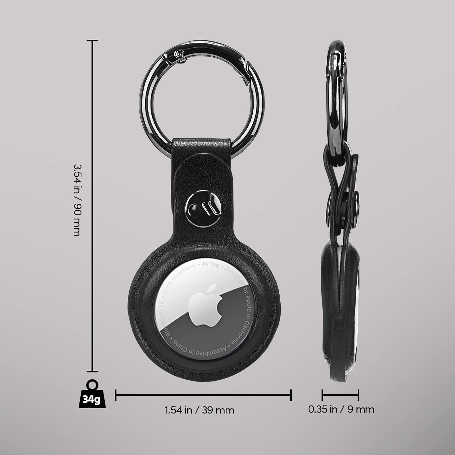 Case-Mate AirTag Keychain Holder - Durable Vegan Leather Air Tag Key Ring w/ Heavy Duty Ring Clip - Protective Case for AirTag Holder for Dog Collar, Keys, Luggage, Backpack - Black - Image 6