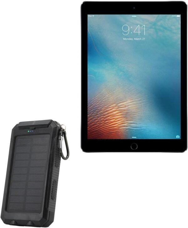 BoxWave Power Bank Compatible with iPad Pro 9.7 (2016) - Solar Rejuva PowerPack (10000mAh), Solar Powered Backup Power Bank 10000mAh - Jet Black