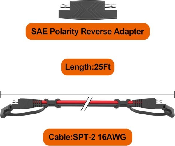 OYMSAE 12Feet SAE to SAE Extension Cable Quick Disconnect Connector 16AWG, for Automotive Solar Panel Extension Cable Plug(12FT(16AWG)) Pack of 4 - Image 3