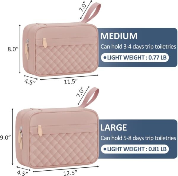 Travel Toiletry Bag for Women with Hanging Hook, Waterproof TSA Approved Cometic Toiletry Bag Organizers Leakproof Make up Bags for Women Pink - Image 3