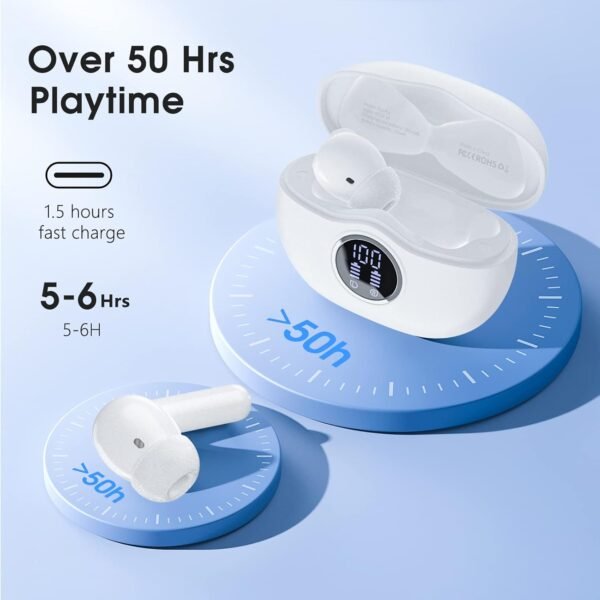 Wireless Earbuds, 2025 Bluetooth 5.3 Headphones, 50H Playback Deep Bass Stereo Ear Buds with LED Power Display Charging Case, IPX5 Waterproof in-Ear Earbuds for Smart Phone Laptop Computer Sports - Image 7