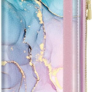 Passport Holder Cover with Zipper Coin Pocket Travel Wallet RFID Blocking Leather Passport Cover Credit Card Holder for Women, Gradient Marble