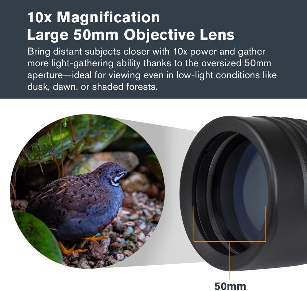 Celestron – Outland X 10x50 Monocular – Includes Smartphone Adapter – Large 50mm Objective Lens – Multi-Coated Optics – BaK-4 Prism –Waterproof & Fogproof – Tripod Adaptable – Belt Case Included - Image 3