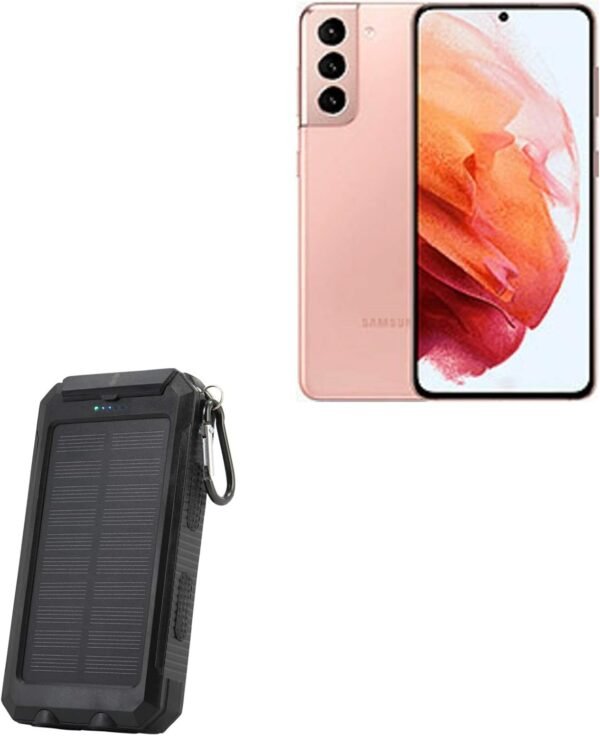 BoxWave Power Bank Compatible with Samsung Galaxy S21 - Solar Rejuva PowerPack (10000mAh), Solar Powered Backup Power Bank 10000mAh - Jet Black