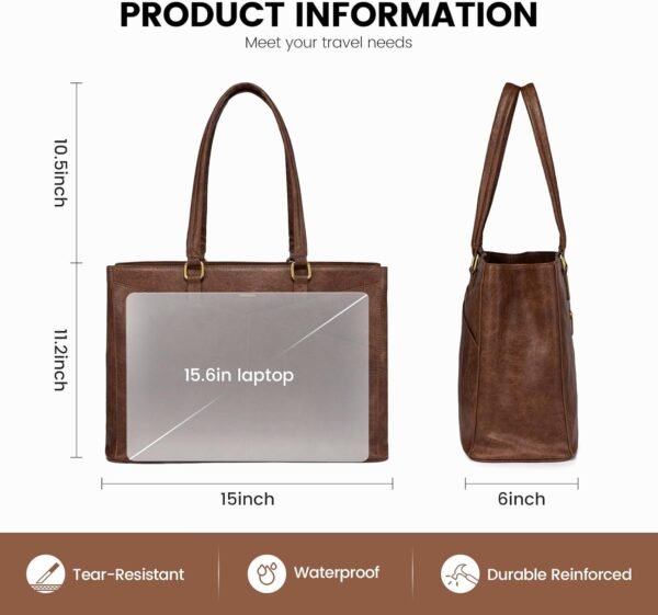 LOVEVOOK Laptop Bag for Women,17.3 Inch Laptop Tote Bag for Women,Vintage Leather Work Tote Bags Computer Business Teacher Bag,Waterproof Office Briefcase - Image 5