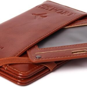 Passport Holder for Travel, RFID Passport Cover Wallet for Women Men, PU Leather Passport Book Card Holder Case with Pen, Travelling Essentials for Flying（Brown）