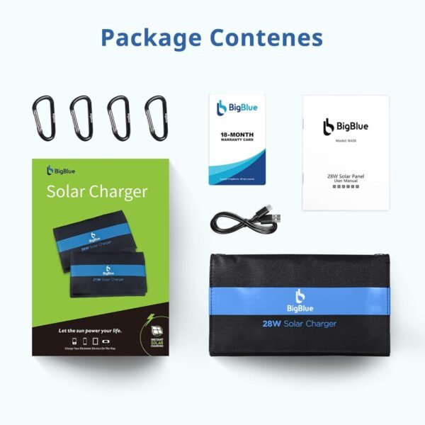 BigBlue 28W Solar Charger with 3 USB Ports(5V/4.8A Max in Total), Portable Solar Phone Charger, Foldable Camping Solar Panels Compatible for iPhone 11/Xs/XS Max/XR/X/8/7, iPad, Galaxy S9/S8, LG etc - Image 7