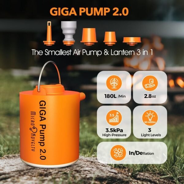 Portable Air Pump for Inflatables, Ultra-Light 2.8oz Rechargeable Mini Air Mattress Pump with Camping Light, Inflate Deflate for Air Mattress,Pool Floats, Vacuum Storage Bags - Image 2
