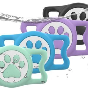 IP68 Waterpoof Dog Airtag Holder, Stretchy Silicone Full Body Covered Apple Air Tag Holder for Dog Cat Collar Fit All Width Collar (Black/Green/Blue/Pink, 4 Pack)