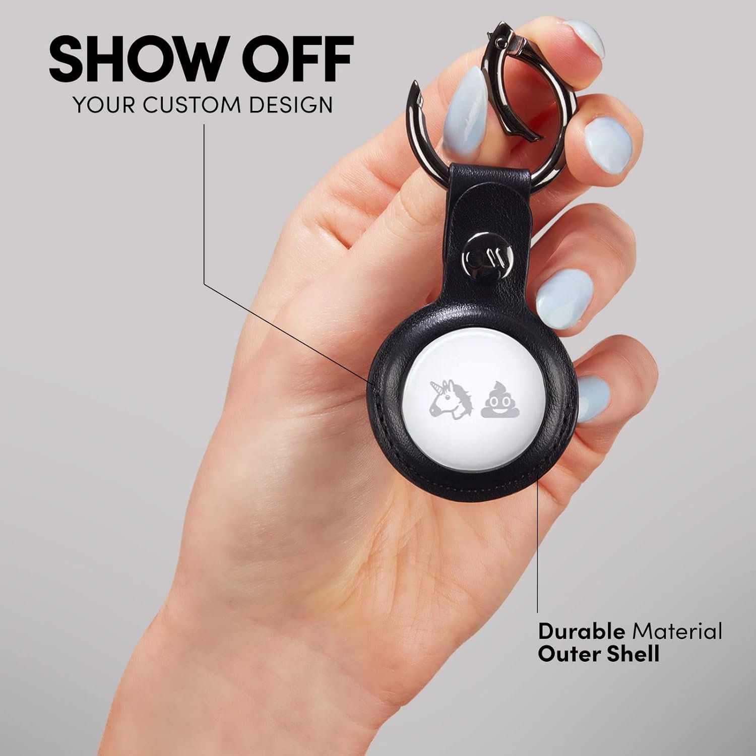 Case-Mate AirTag Keychain Holder - Durable Vegan Leather Air Tag Key Ring w/ Heavy Duty Ring Clip - Protective Case for AirTag Holder for Dog Collar, Keys, Luggage, Backpack - Black - Image 2