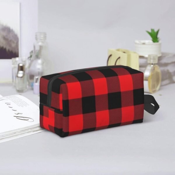 Travel Toiletry Bag for Women Men Leather Makeup Bag Large Portable Travel Organizer Buffalo Check Cosmetic Bag with Hanging Hook Travel Bathroom Bag Zipper Pouch Purse - Image 8