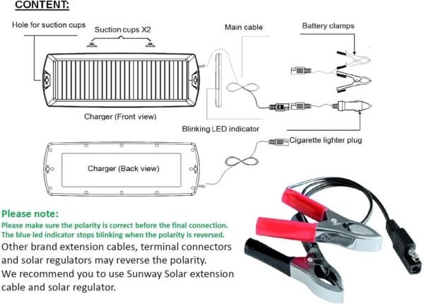 Sunway Solar Car Battery Trickle Charger & Maintainer 5W Solar Panel Power 12V Charger kit Portable Waterproof for Automotive RV Marine Boat Truck Motorcycle Trailer Tractor Powersports Snowmobiles - Image 7
