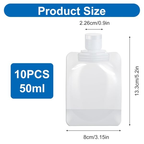 Liquid Pouches for Travel, 10 Pcs 50ml Transparent Portable Fluid Packing Bags Leak Proof Travel Pouch for Liquids Reusable Empty Squeeze Pouches Applies to Toiletry Cosmetic Lotion Shampoo Shower Gel - Image 3