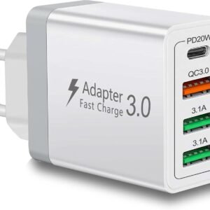 European Travel Plug Adapter, 40W 4 Port USB C European Charger PD 20W QC 3.0 Europe USB C Charger Block US to Europe Plug Adapter for iPhone 16 15 14 13 12 11 Plus Pro Max XS X 8, Galaxy, Android