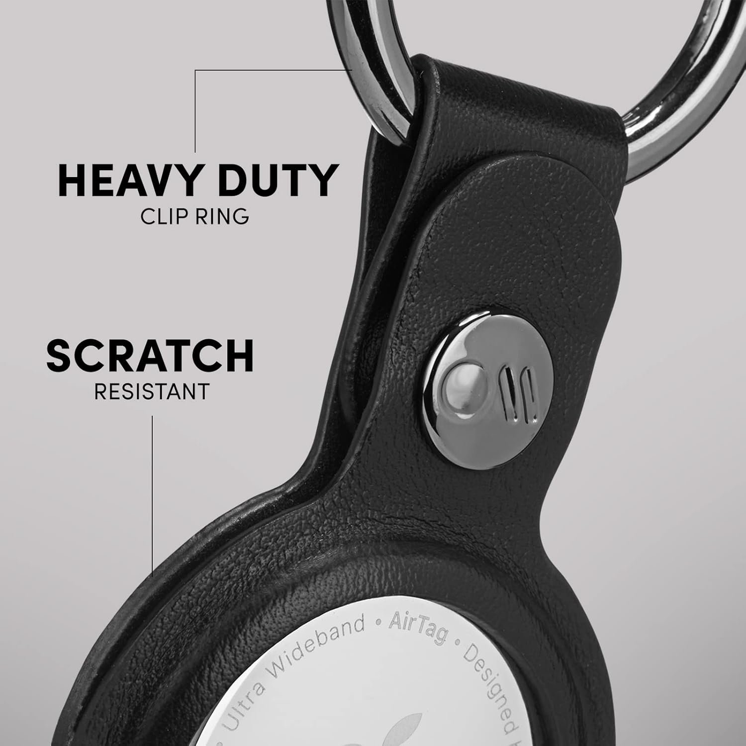 Case-Mate AirTag Keychain Holder - Durable Vegan Leather Air Tag Key Ring w/ Heavy Duty Ring Clip - Protective Case for AirTag Holder for Dog Collar, Keys, Luggage, Backpack - Black - Image 3