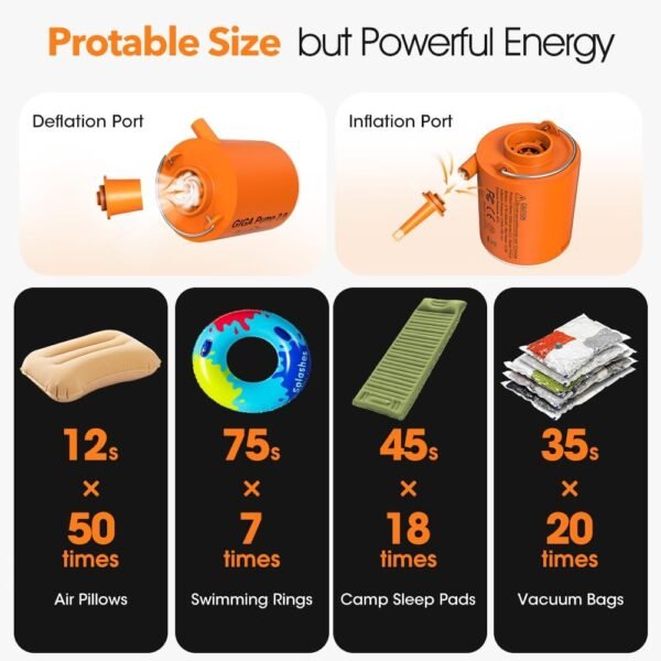 Portable Air Pump for Inflatables, Ultra-Light 2.8oz Rechargeable Mini Air Mattress Pump with Camping Light, Inflate Deflate for Air Mattress,Pool Floats, Vacuum Storage Bags - Image 4