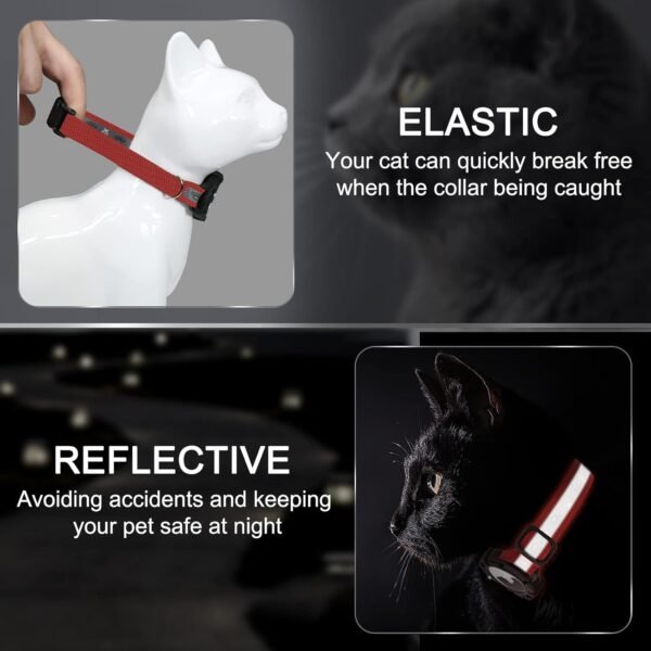 Reflective AirTag Cat Collar, Integrated Cat Tracker Collar with Air Tag Holder and Bell, Safety Elastic Band Cat GPS Collars for Girl Boy Cats, Kittens and Puppies (Red, S) - Image 2