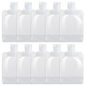 Liquid Pouches for Travel, 10 Pcs 50ml Transparent Portable Fluid Packing Bags Leak Proof Travel Pouch for Liquids Reusable Empty Squeeze Pouches Applies to Toiletry Cosmetic Lotion Shampoo Shower Gel