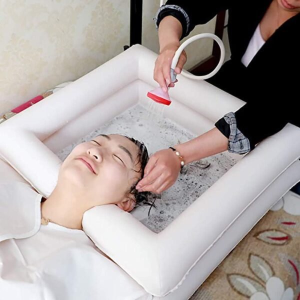 Inflatable Bedside Shampoo Set with Water Bag and Waterproof Shawl. Wash Hair in Bed for Children, the Elderly, Pregnant Women, Post-surgery or Bedridden Patients. Water Bag Capacity 2.1 Gallons (8L) - Image 2
