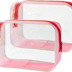 Stadium Approved Pink Frame Clear Toiletry Bag TSA Approved Clear Organizer Bags Portable Travel Makeup Bags with Zipper for Women Frame (Pink)