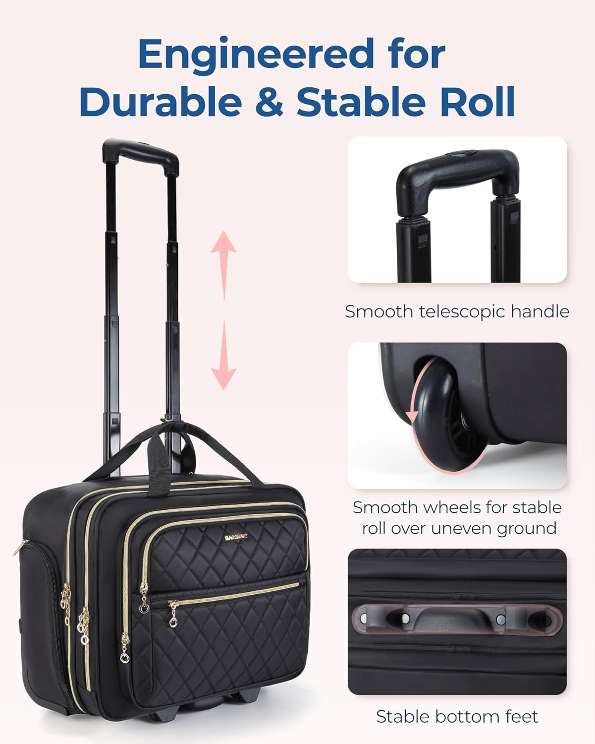 BAGSMART Women's Rolling Laptop Bag for 15.6 Inch Laptop, Underseat Carry-On Luggage with TSA Lock, Wheeled Computer Briefcase for Travel Work Business, Black - Image 4